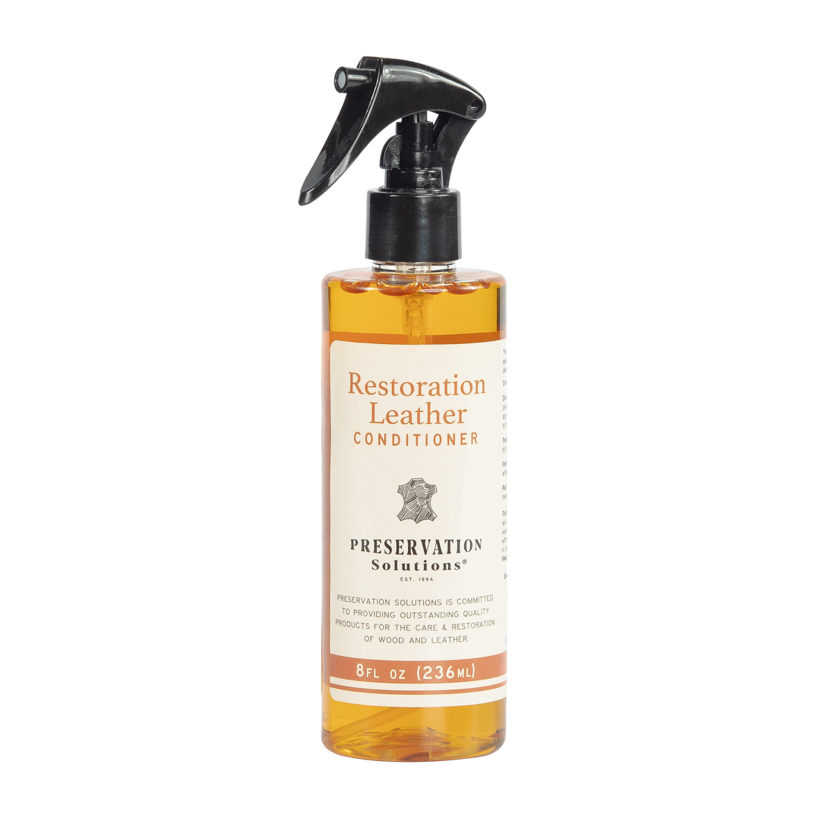 Restoration Leather Conditioner 236ml spray bottle by Preservation Solutions, a water-free conditioner for old and fragile leather