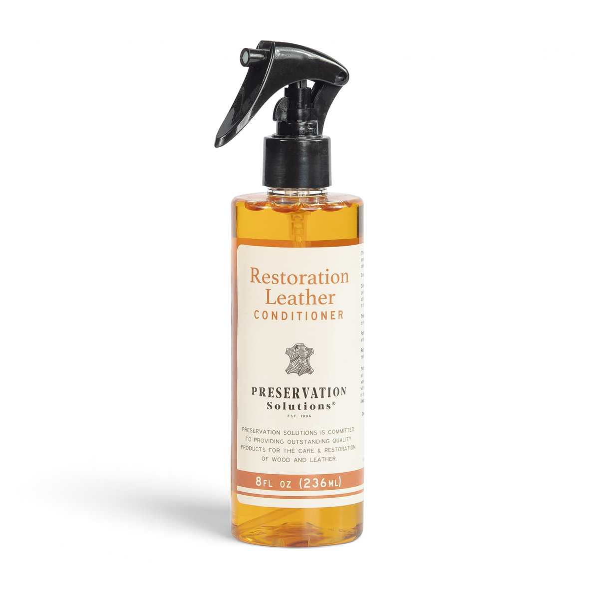 Restoration Leather Conditioner 236ml spray bottle by Preservation Solutions, a water-free conditioner for old and fragile leather