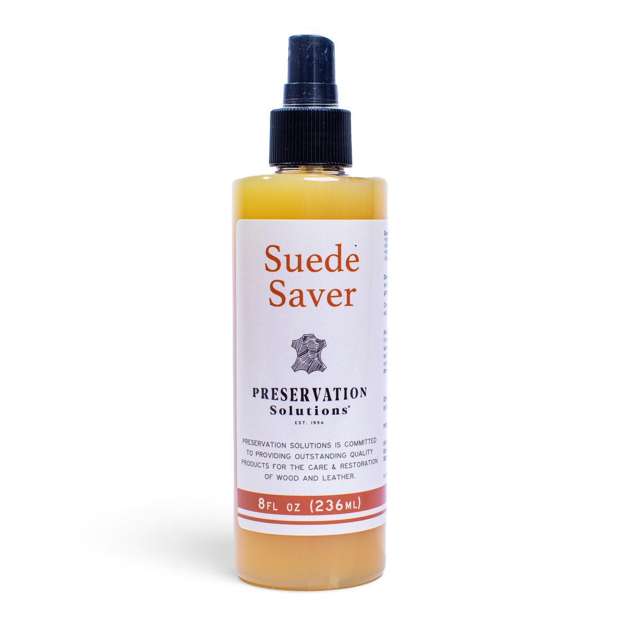 Suede Saver 236ml spray bottle by Preservation Solutions, a light conditioner for suede and nubuck shoes, jackets, bags and furniture