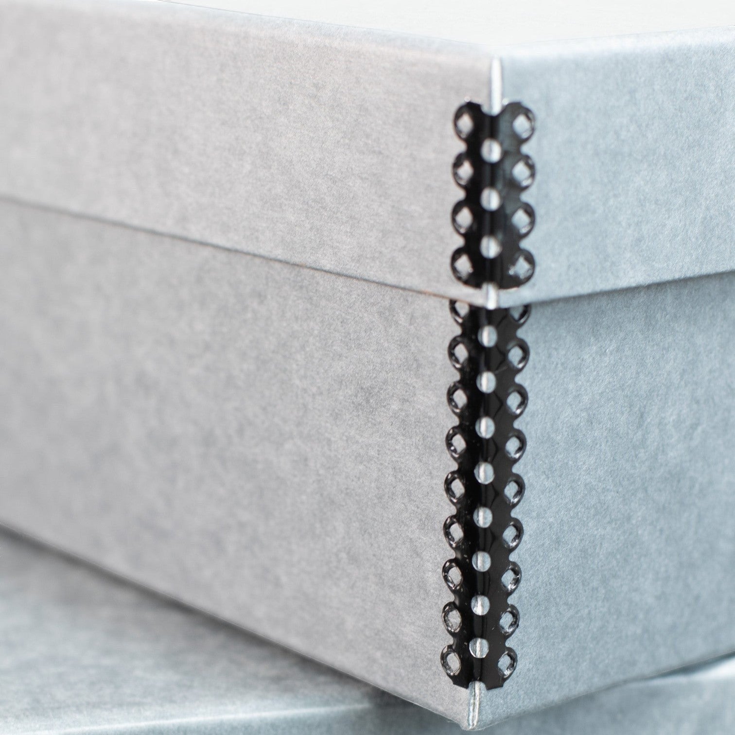 Kept Store acid-free shoe storage box in grey, museum-grade archival storage for mid-height heels.