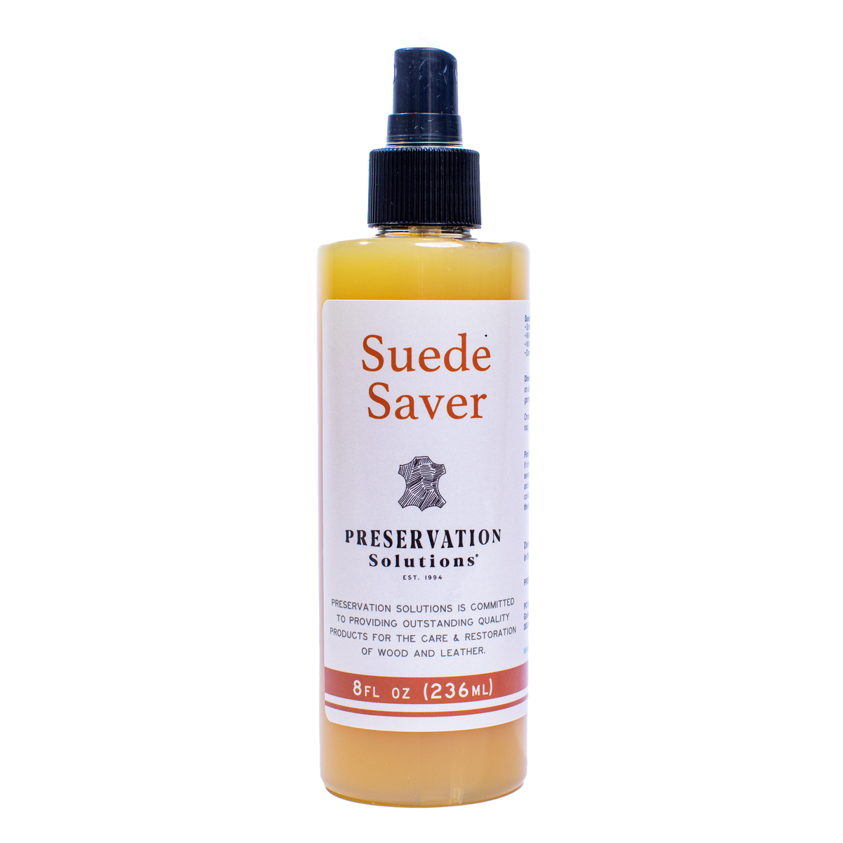 Suede Saver 236ml spray bottle by Preservation Solutions, a light conditioner for suede and nubuck shoes, jackets, bags and furniture
