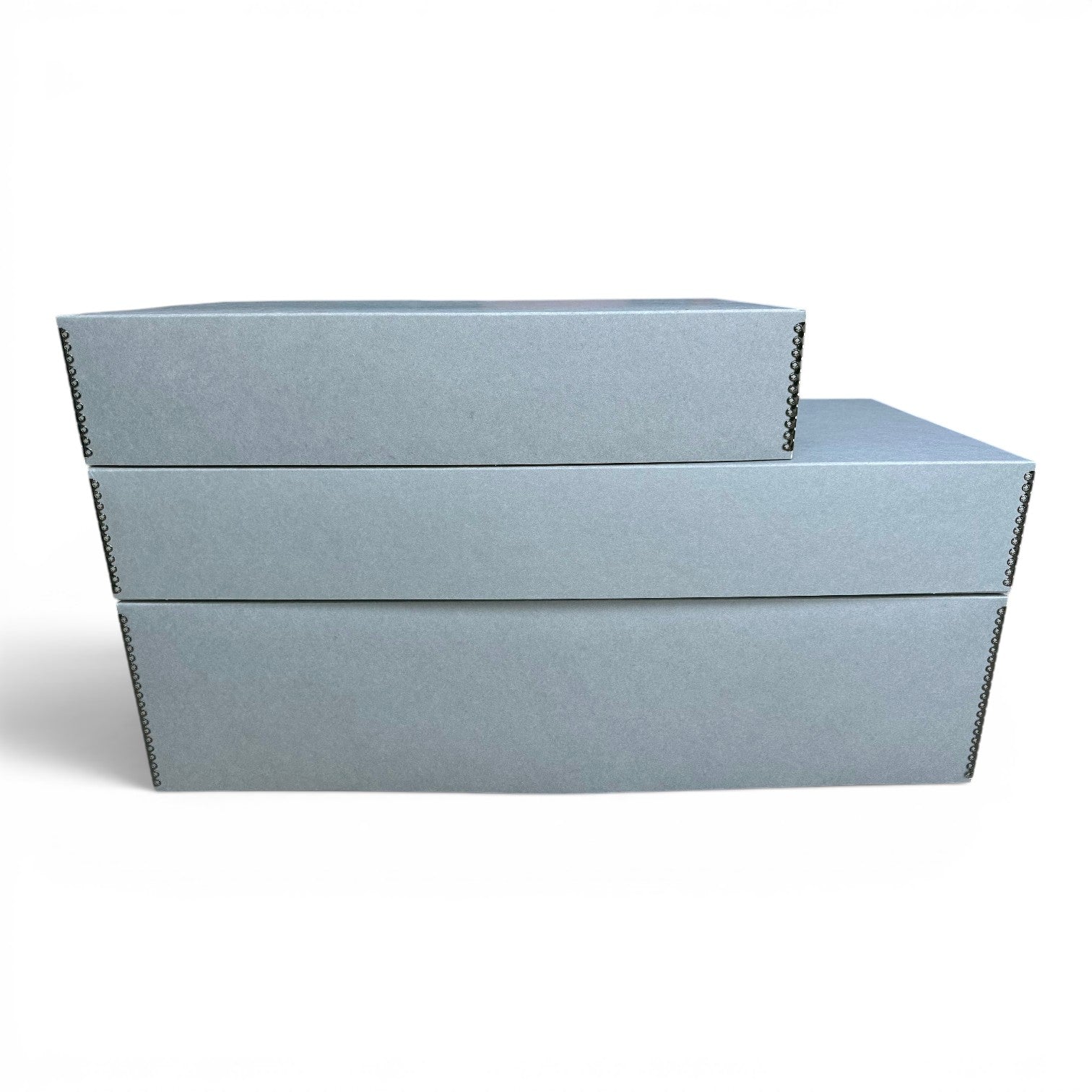 Kept Store extra large acid-free wedding dress storage box in grey with reinforced metal-stitched edges.